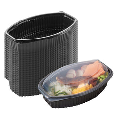 RW Base 32 oz Oval Black Plastic Food Container - with Clear Lid, Microwavable - 9 1/4