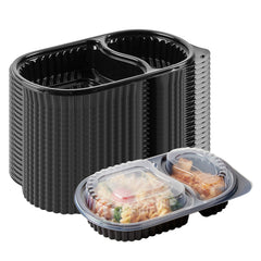 RW Base 20 oz Oval Black Plastic Food Container - with Clear Dome Lid, Microwavable - 9 1/4