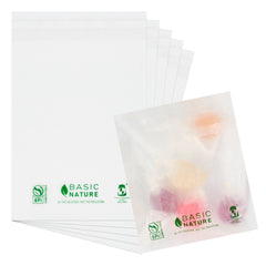 Basic Nature Translucent PLA Plastic / PBAT Lip and Tape Bag - Self-Sealing, Compostable - 4 3/4