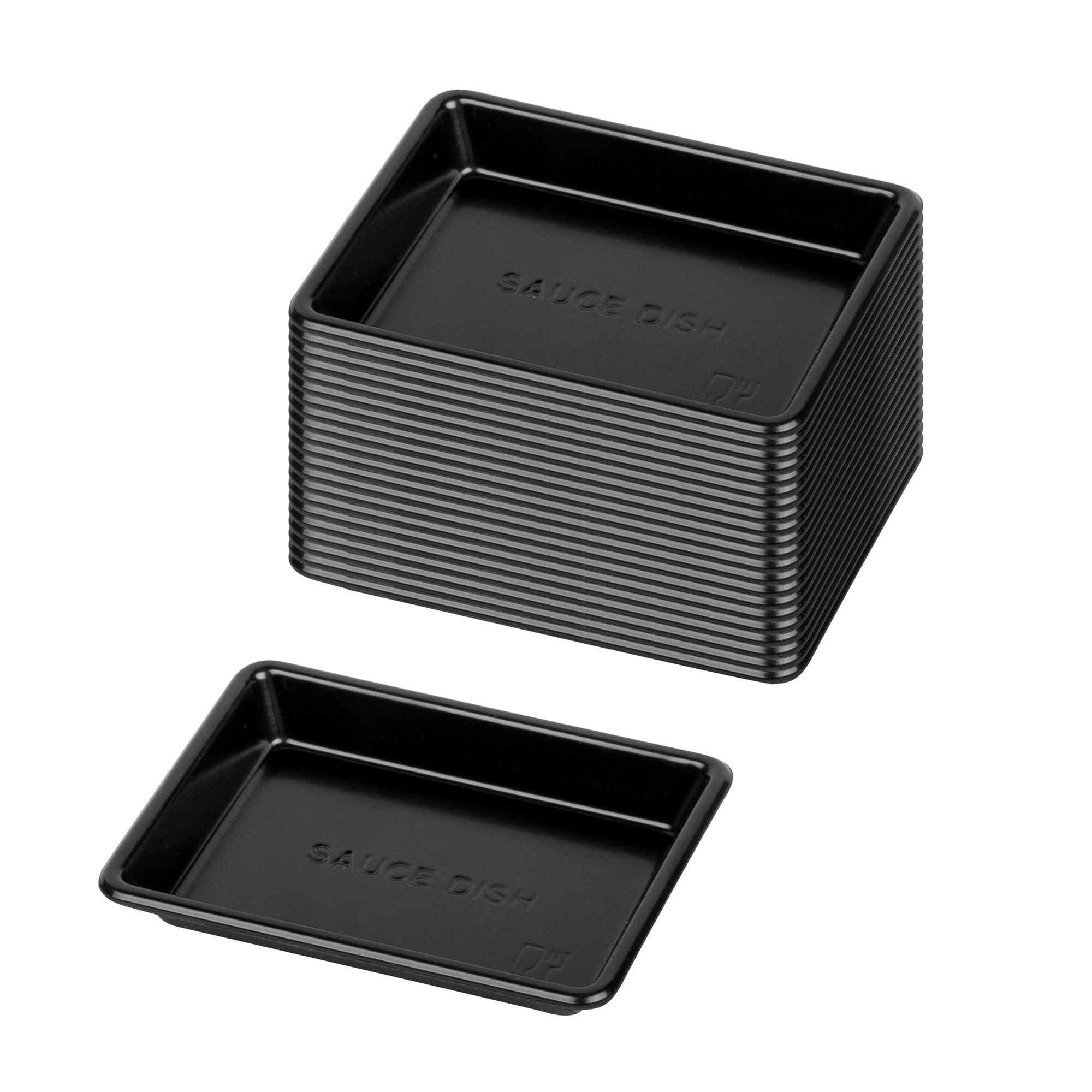 Bento Tek 1 oz Rectangle Black Plastic Sauce Dish - 3" x 2 1/4" - 1000 count box