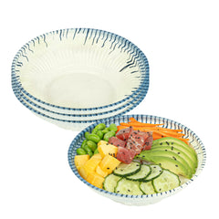 Bento Tek 10 oz Round White and Blue Plastic Asian Style Bowl - 6 1/2