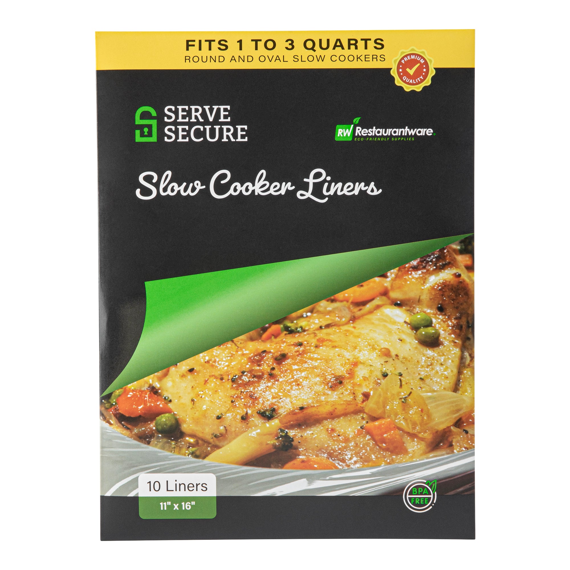 Serve Secure Clear Plastic Liner - Fits 1 To 3 Qt Slow Cooker, BPA-Free - 11" x 16" - 500 count box