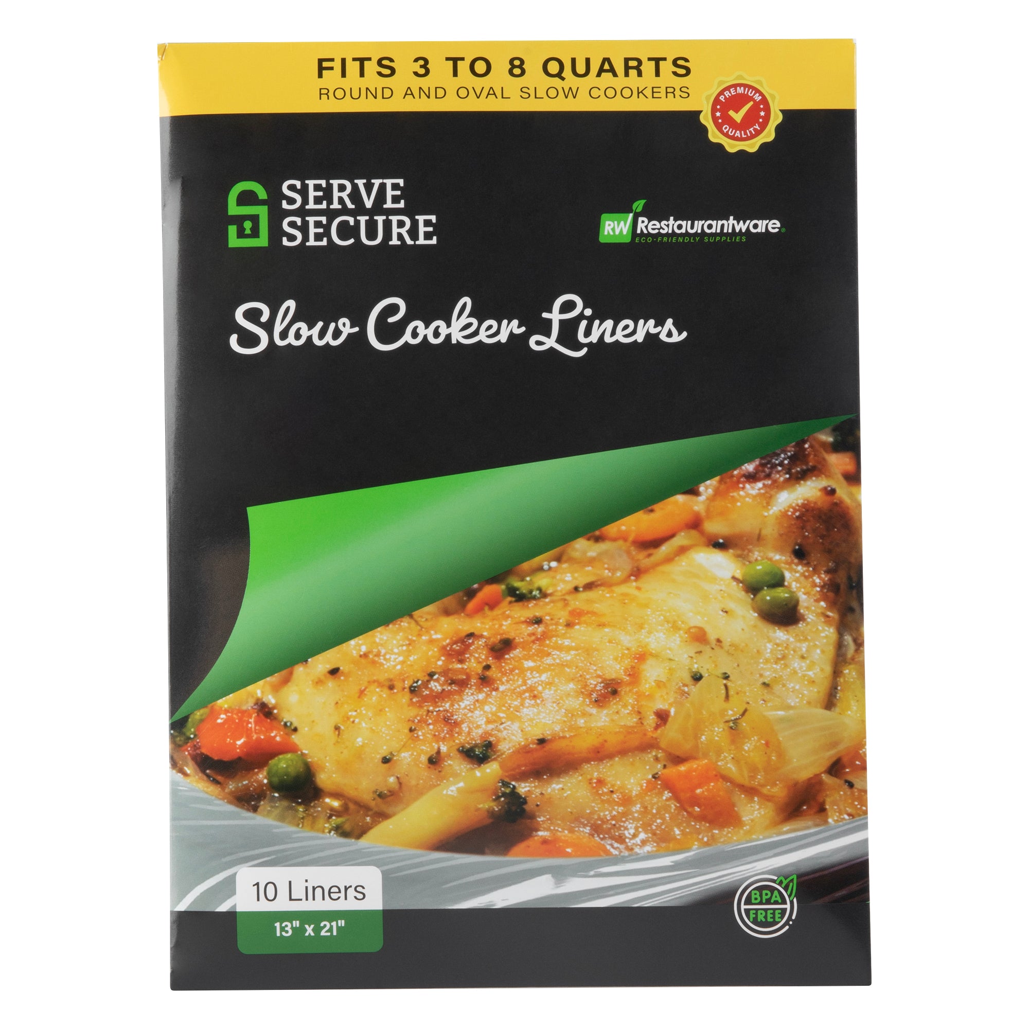 Serve Secure Clear Plastic Liner - Fits 3 To 8 Qt Slow Cooker, BPA-Free - 13" x 21" - 500 count box