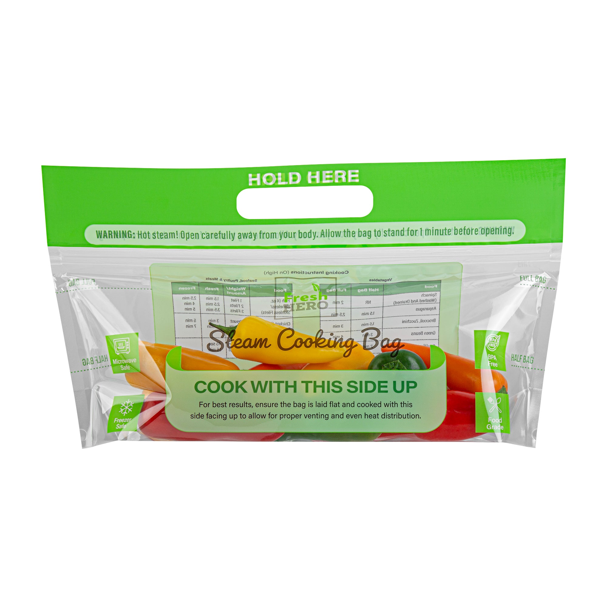 Fresh Hero Green Plastic Steam Bag - Microwave-Safe, BPA-Free - 12 3/4" x 7 1/2" - 500 count box