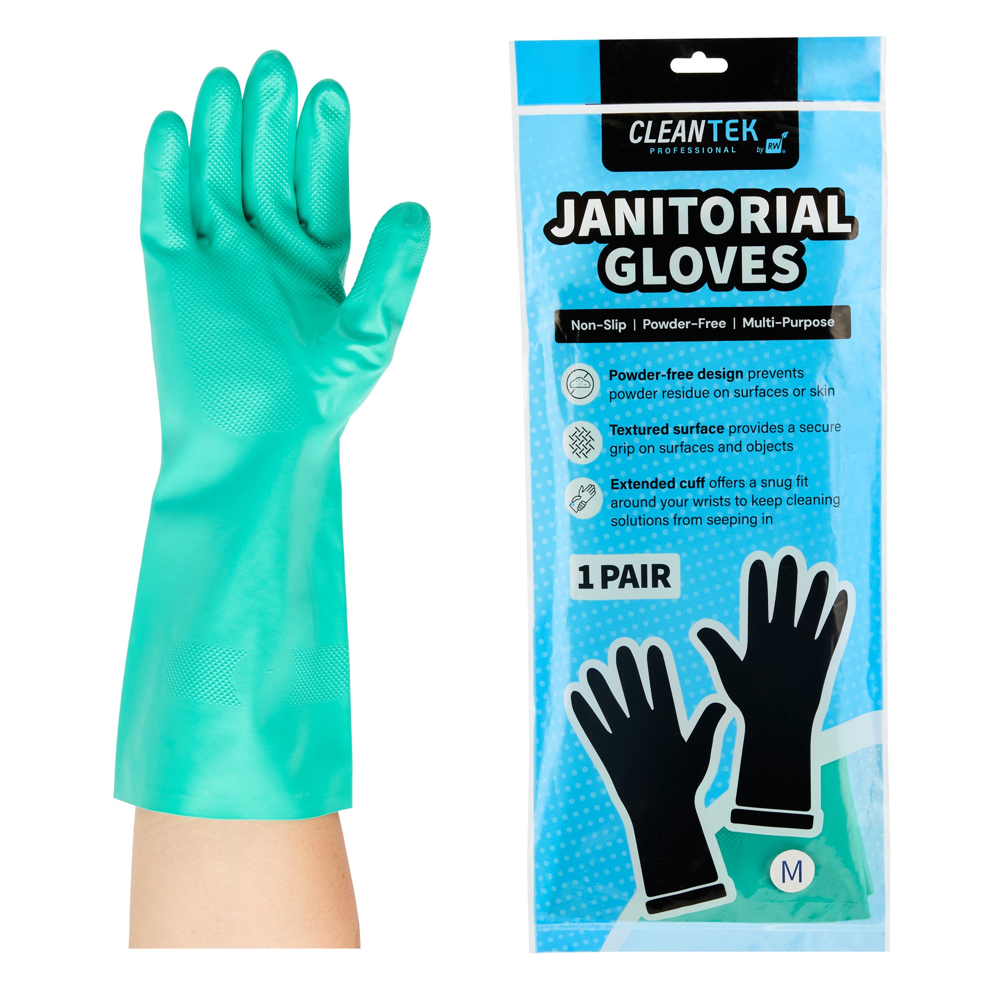 Clean Tek Professional Green Medium Nitrile Gloves - 15 mil, Flock Lining, Chemical-Resistant - 13" x 4 1/4" - 10 pair