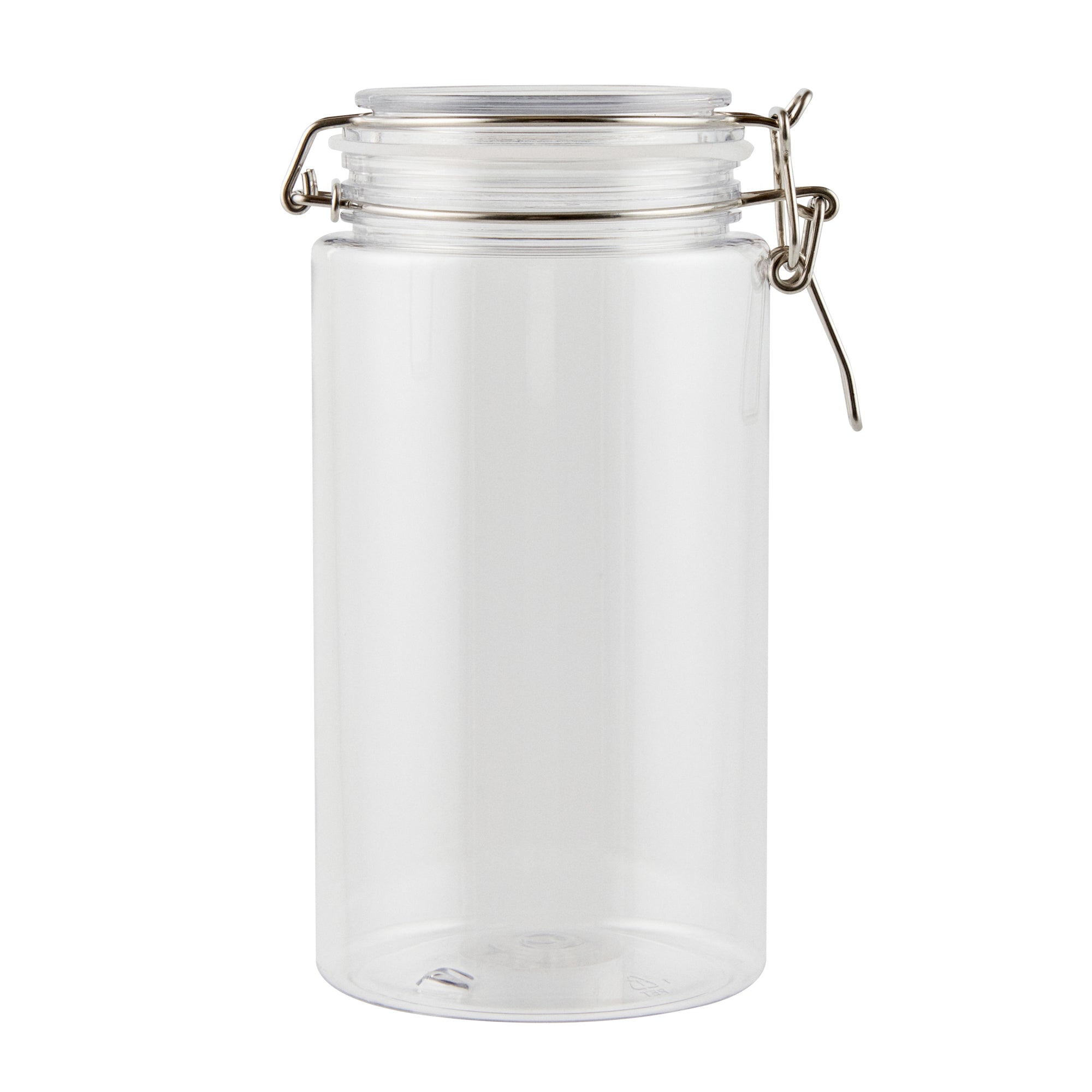 Met Lux 51 oz Round Clear Plastic Storage Jar - with Hinged Lid - 4 1/4" x 4 1/4" x 8 1/4" - 20 count box