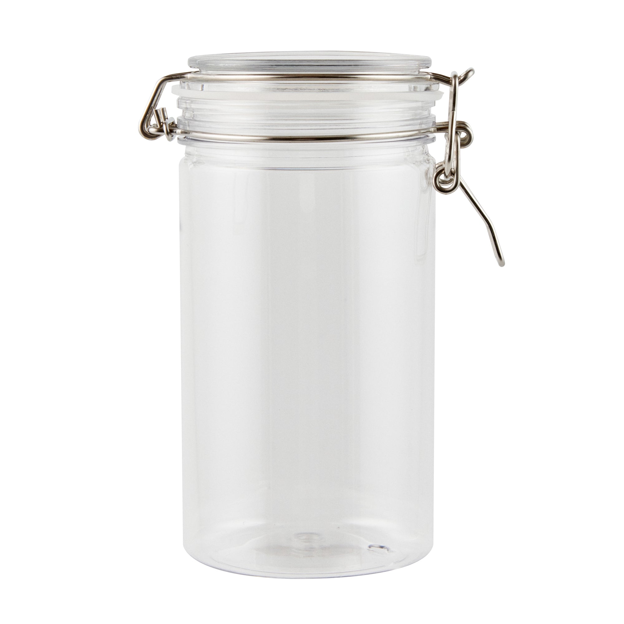 Met Lux 32 oz Round Clear Plastic Storage Jar - with Hinged Lid - 3 3/4" x 3 3/4" x 7 1/4" - 20 count box