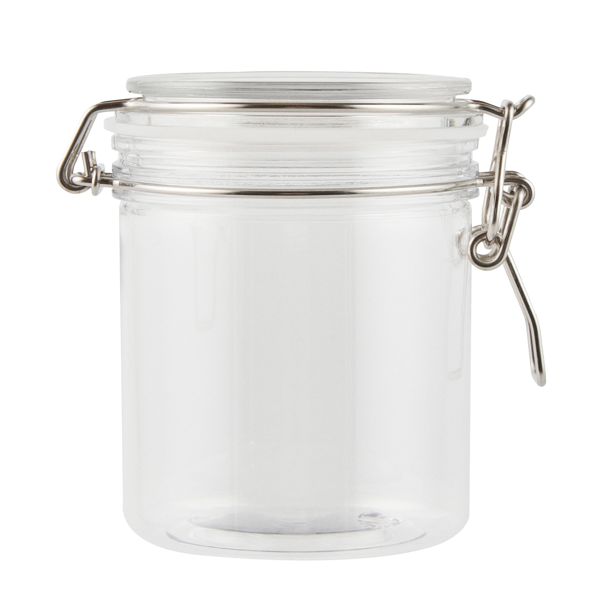 Met Lux 17 oz Round Clear Plastic Storage Jar - with Hinged Lid - 3 1/2" x 3 1/2" x 4 1/2" - 20 count box