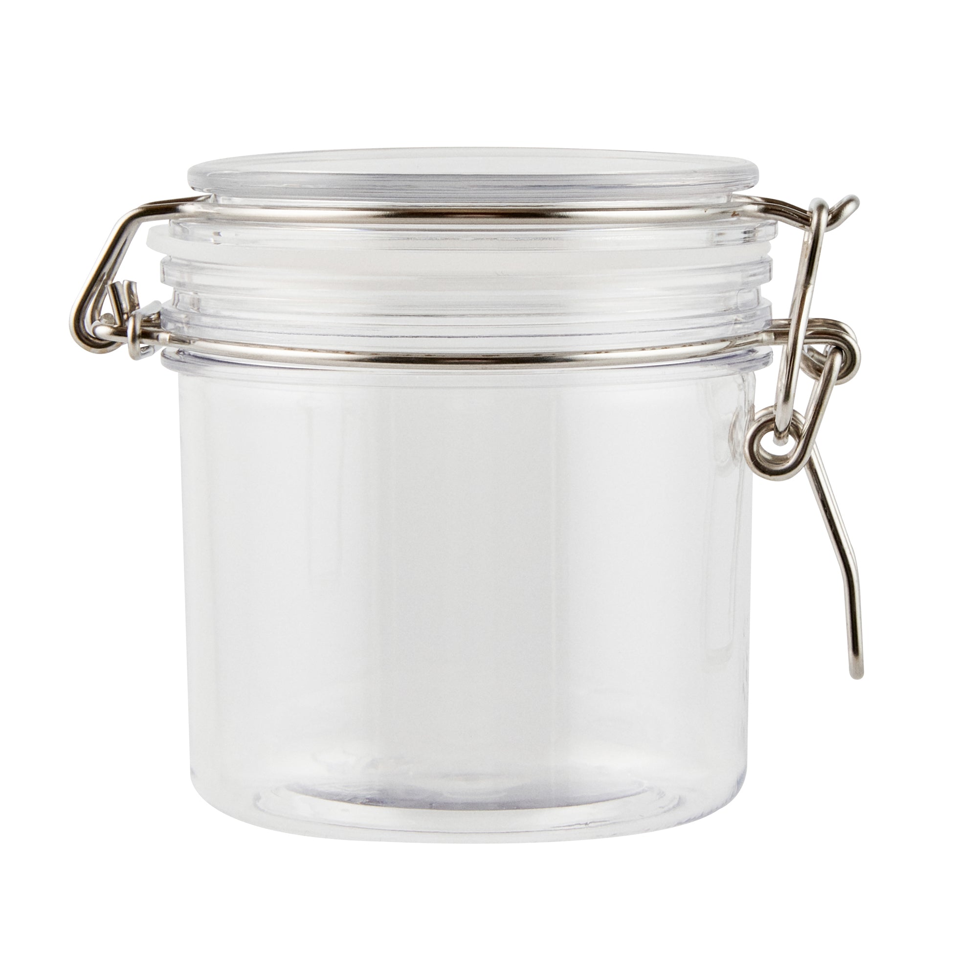 Met Lux 15 oz Round Clear Plastic Storage Jar - with Hinged Lid - 3 1/2" x 3 1/2" x 4" - 20 count box