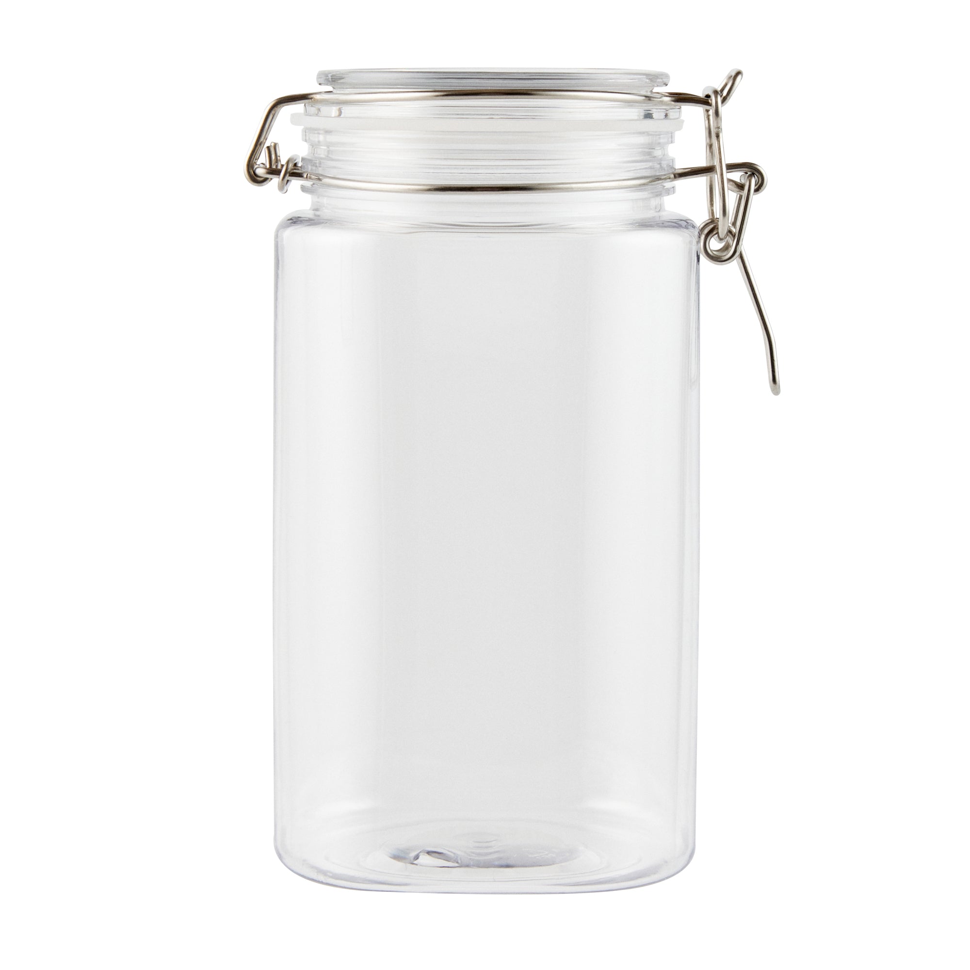 Met Lux 53 oz Round Clear Plastic Storage Jar - with Hinged Lid - 4 1/4" x 4 1/4" x 7 3/4" - 20 count box