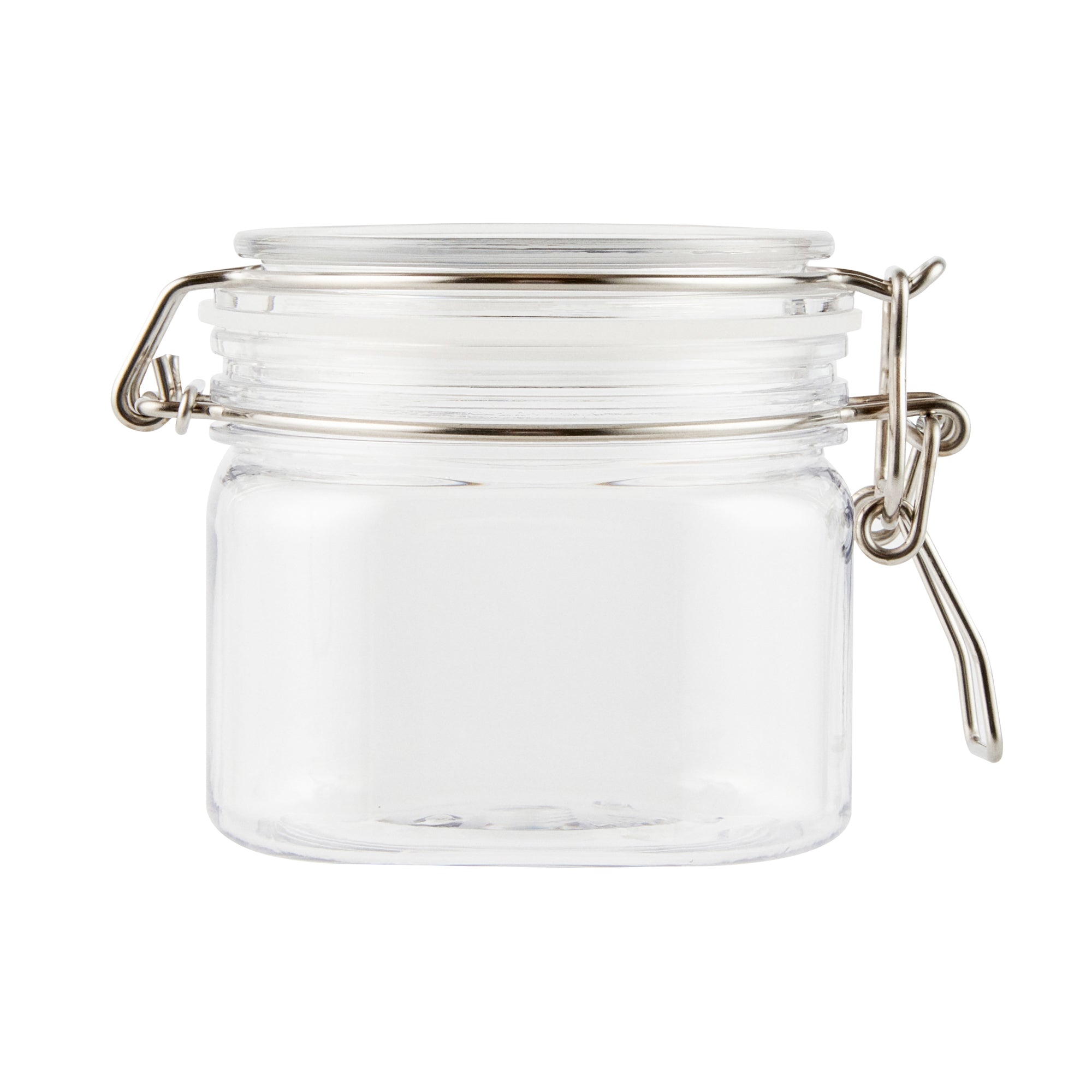 Met Lux 14 oz Square Clear Plastic Storage Jar - with Hinged Lid - 3 3/4" x 3 3/4" x 3 3/4" - 20 count box