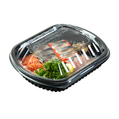 RW Base 24 oz Rectangle Black Plastic Food Container - with Clear Lid, Microwavable - 7 3/4