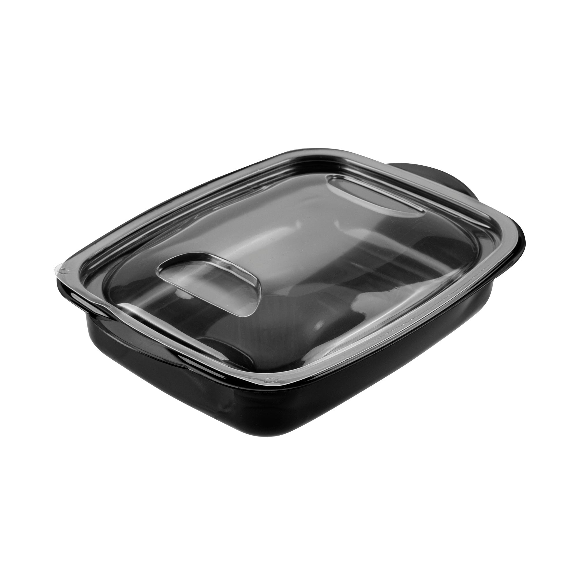 RW Base 36 oz Rectangle Black Plastic Food Container - with Clear Lid, Microwavable - 8 3/4" x 7" x 2 1/4" - 100 count box