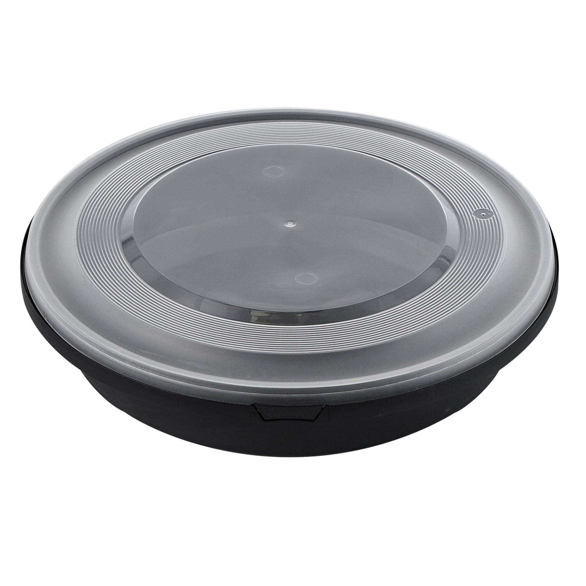 Cater Tek 51 oz Round Black Plastic Catering / Serving Bowl - with Clear Lid, Microwavable - 9 1/4" x 9 1/4" x 3" - 100 count box