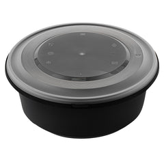 Cater Tek 101 oz Round Black Plastic Catering / Serving Bowl - with Clear Lid, Microwavable - 9 3/4