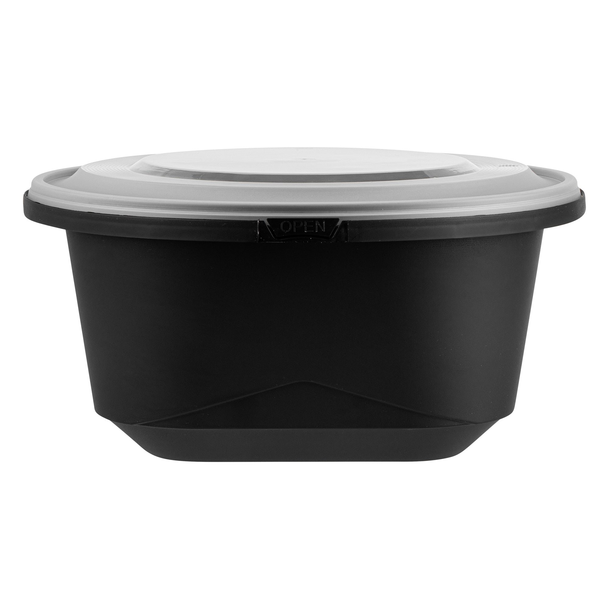 Cater Tek 118 oz Round Black Plastic Catering / Serving Bowl - with Clear Lid, Microwavable - 9 3/4" x 9 3/4" x 4 3/4" - 100 count box