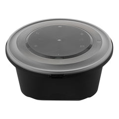 Cater Tek 118 oz Round Black Plastic Catering / Serving Bowl - with Clear Lid, Microwavable - 9 3/4