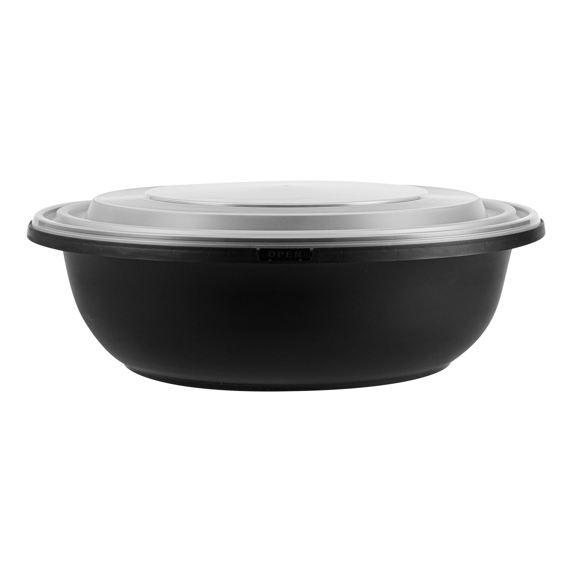 Cater Tek 142 oz Round Black Plastic Catering / Serving Bowl - with Clear Lid, Microwavable - 11 3/4" x 11 3/4" x 4" - 50 count box