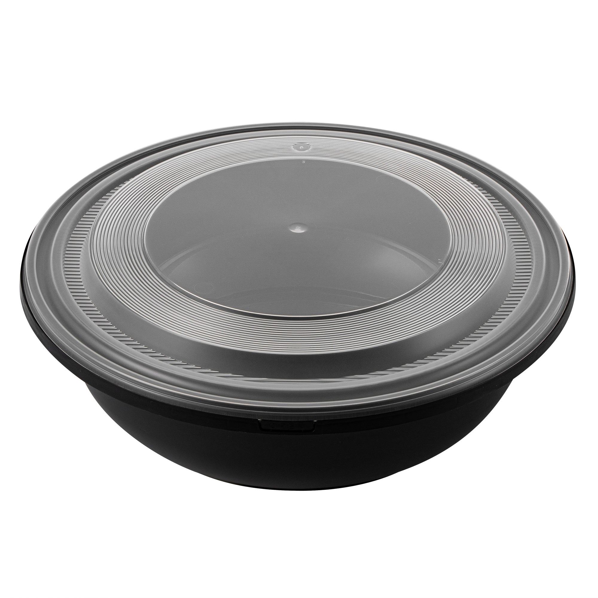 Cater Tek 142 oz Round Black Plastic Catering / Serving Bowl - with Clear Lid, Microwavable - 11 3/4" x 11 3/4" x 4" - 50 count box