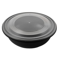 Cater Tek 142 oz Round Black Plastic Catering / Serving Bowl - with Clear Lid, Microwavable - 11 3/4