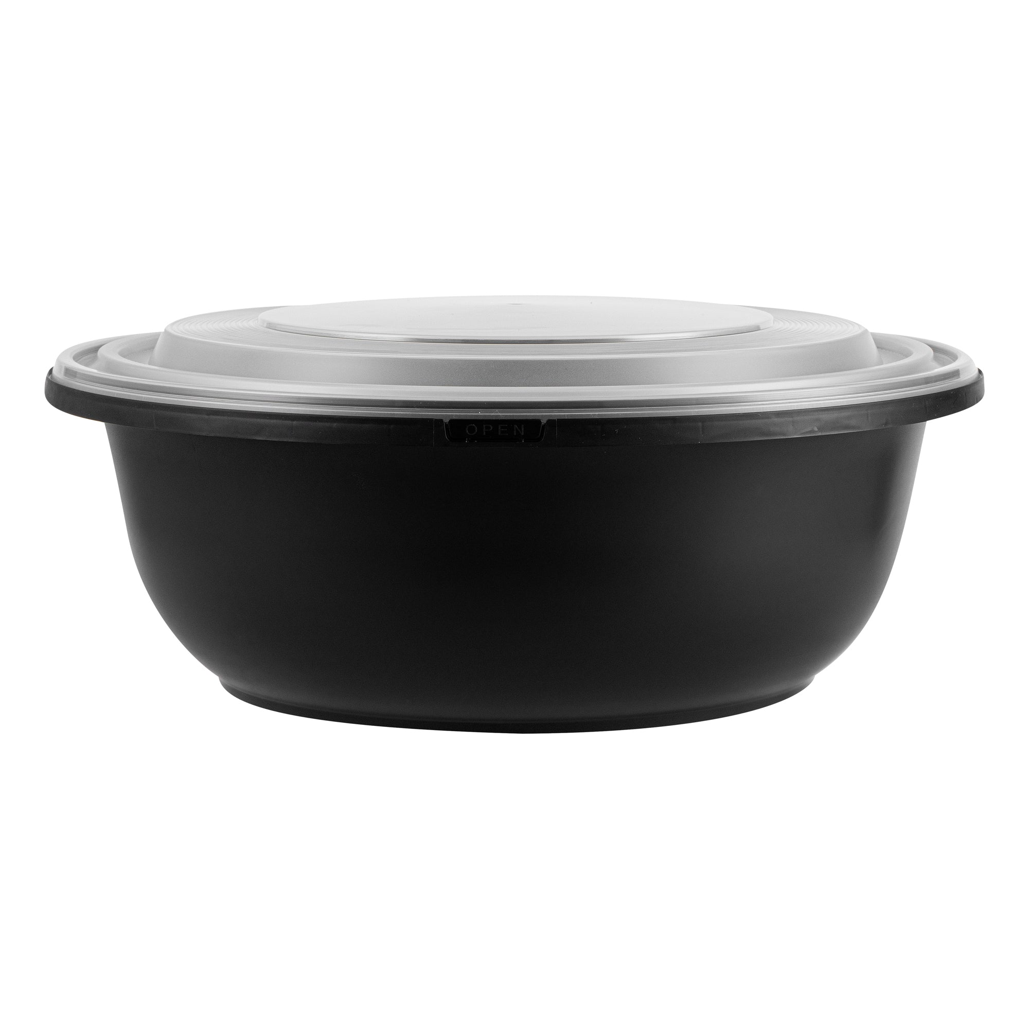 Cater Tek 169 oz Round Black Catering / Serving Bowl - with Clear Lid, Microwavable - 11 3/4" x 11 3/4" x 4 1/2" - 50 count box