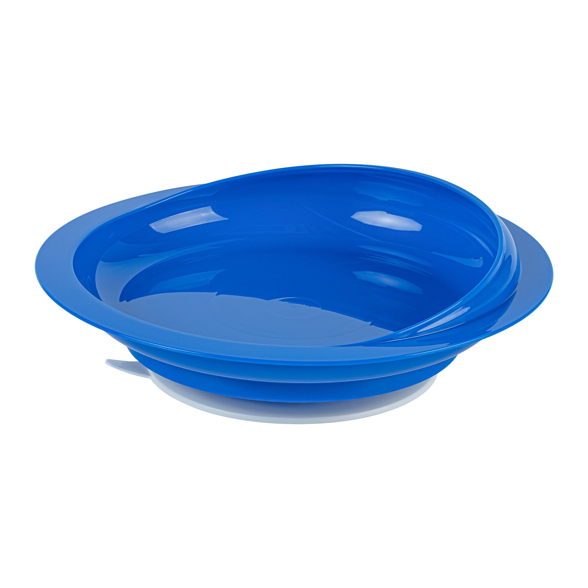 Adapt Tek Round Blue Plastic Scoop Plate - Spillproof, with Suction Base - 9" x 9" x 2 1/4" - 20 count box