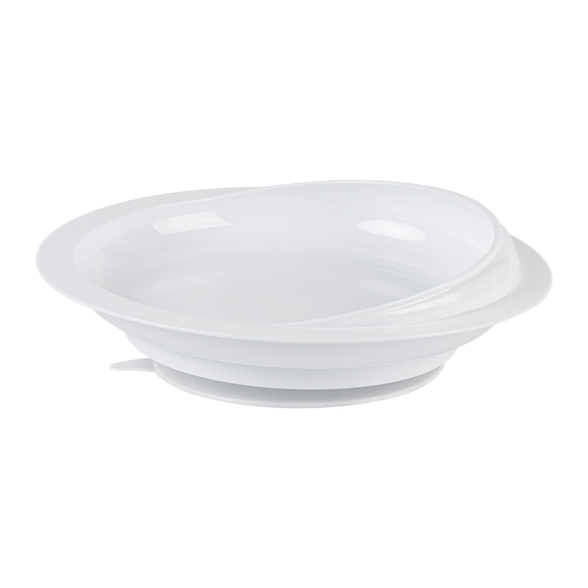 Adapt Tek Round White Plastic Scoop Plate - Spillproof, with Suction Base - 9" x 9" x 2 1/4" - 20 count box