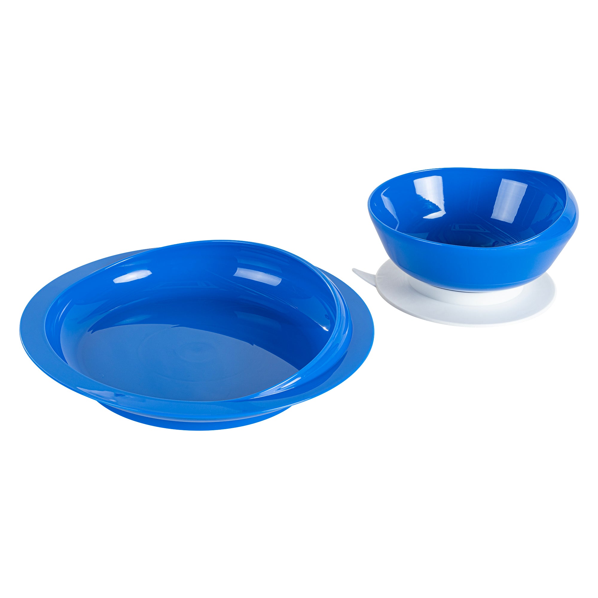 Adapt Tek Blue Plastic 2-Piece Scoop Plate and Bowl Set - Spillproof, with Suction Base - Includes 20 Plates and 20 Bowls