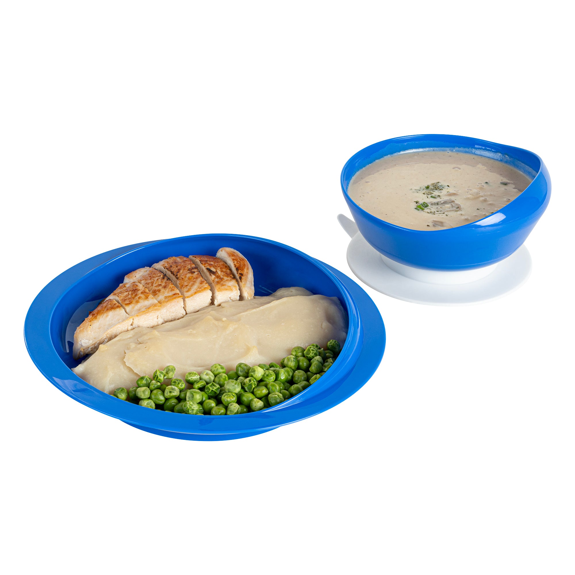 Adapt Tek Blue Plastic 2-Piece Scoop Plate and Bowl Set - Spillproof, with Suction Base - Includes 20 Plates and 20 Bowls