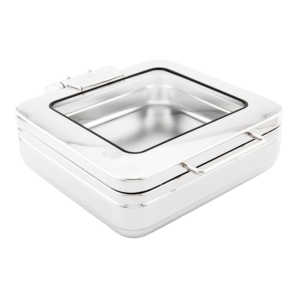 Met Lux 6 qt Rectangle Stainless Steel Half Size Chafer Body - Induction Ready, with Glass Viewing Window - 1 count box