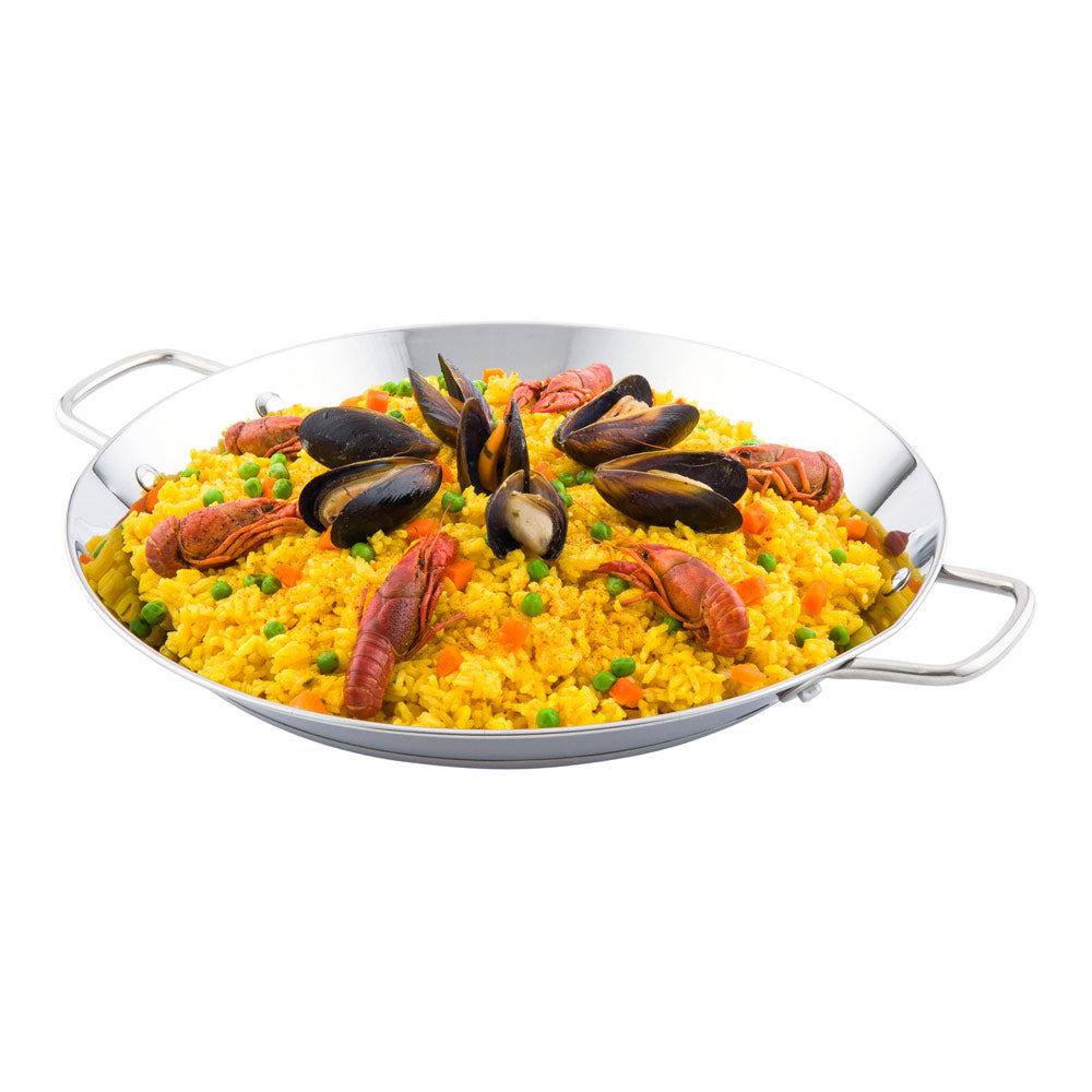 Met Lux Round Stainless Steel Paella Pan - Induction Ready - 13 1/2" x 10" x 1 1/2" - 1 count box