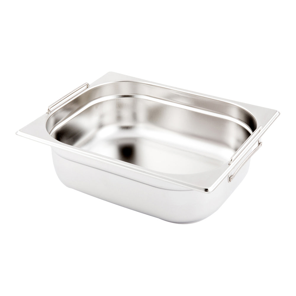 Met Lux Rectangle Stainless Steel 1/2 Size Steam Table Pan 4 Inch Deep - Anti Jam, Collapsible Handles - 1 count box