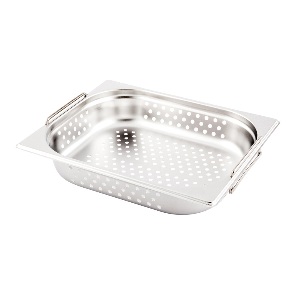 Met Lux Rectangle Stainless Steel 1/2 Size Steam Table Pan 2.5 Inch Deep - Perforated, Anti Jam, Collapsible Handles - 1 count box