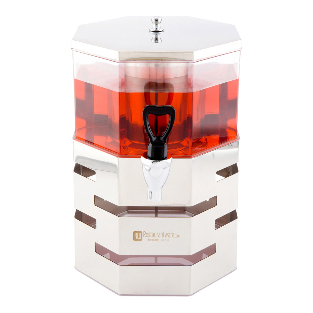 Met Lux 5L Pentagon Stainless Steel Stackable Juice Dispenser - with Body - 9 3/4" x 9 3/4" x 15" - 1 count box