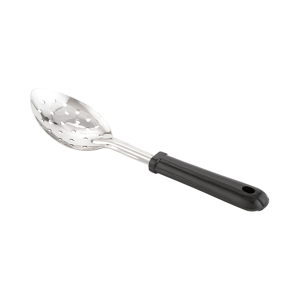 Met Lux Stainless Steel Serving Spoon - Perforated, with Black Plastic Handle - 11" - 1 count box