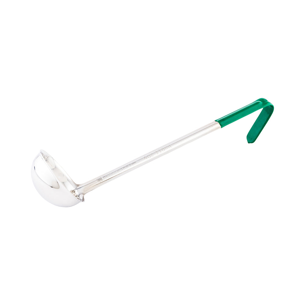 Met Lux 4 oz Stainless Steel Serving Ladle - with Green Handle - 13 3/4" - 1 count box