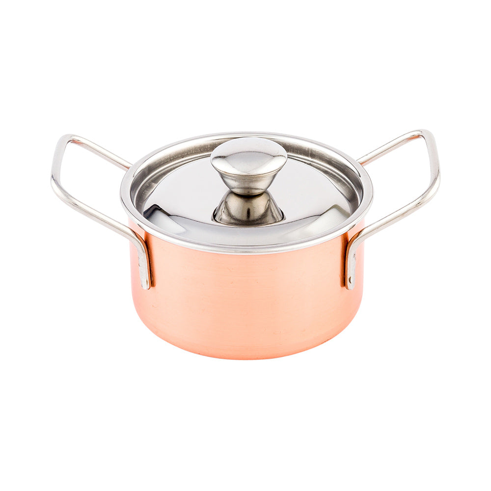 Met Lux 9 oz Copper Stainless Steel Small Individual Casserole Pot - with Lid - 5 3/4" x 3 1/2" x 2 1/2" - 1 count box