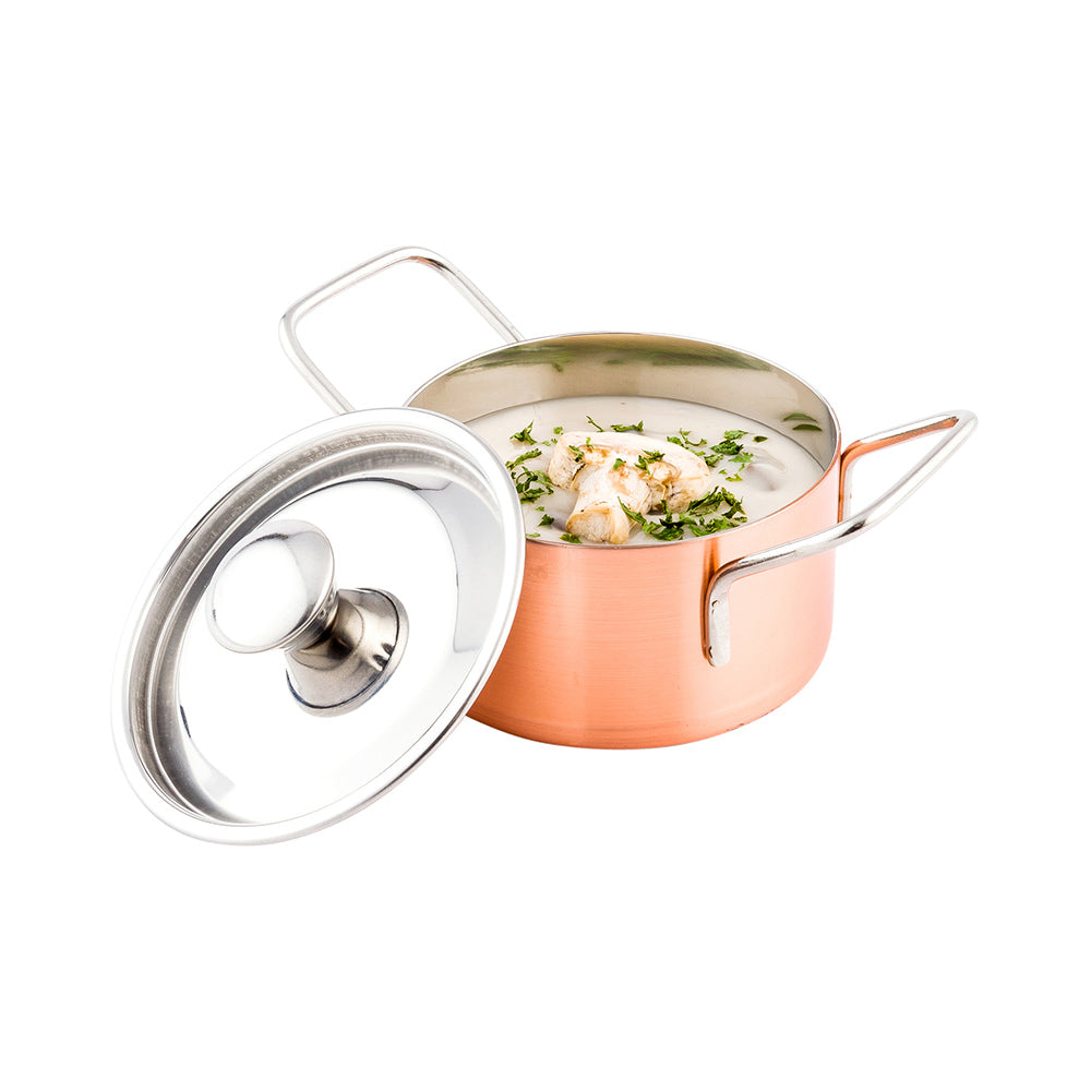 Met Lux 9 oz Copper Stainless Steel Small Individual Casserole Pot - with Lid - 5 3/4" x 3 1/2" x 2 1/2" - 1 count box