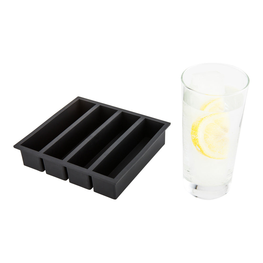 Bar Lux Black Silicone Ice Mold - 5 1/4" x 1 1/4" Slab, 4 Compartments - 1 count box