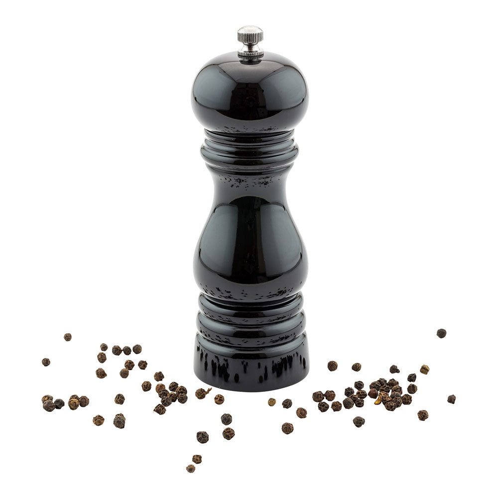 Classic French  Black Wood Pepper Mill - High Gloss - 2" x 2" x 6" - 1 count box