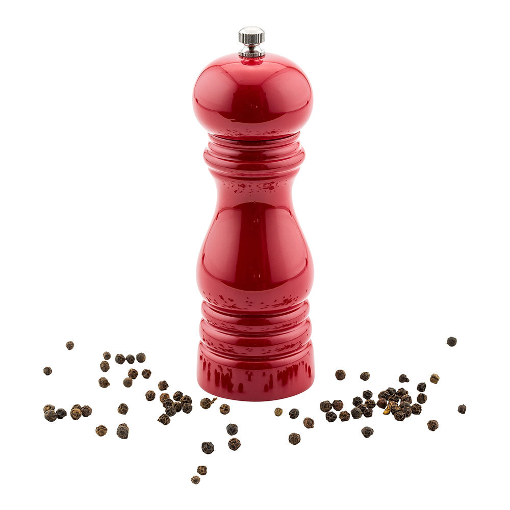 Classic French Red Wood Pepper Mill - High Gloss - 2" x 2" x 6" - 1 count box