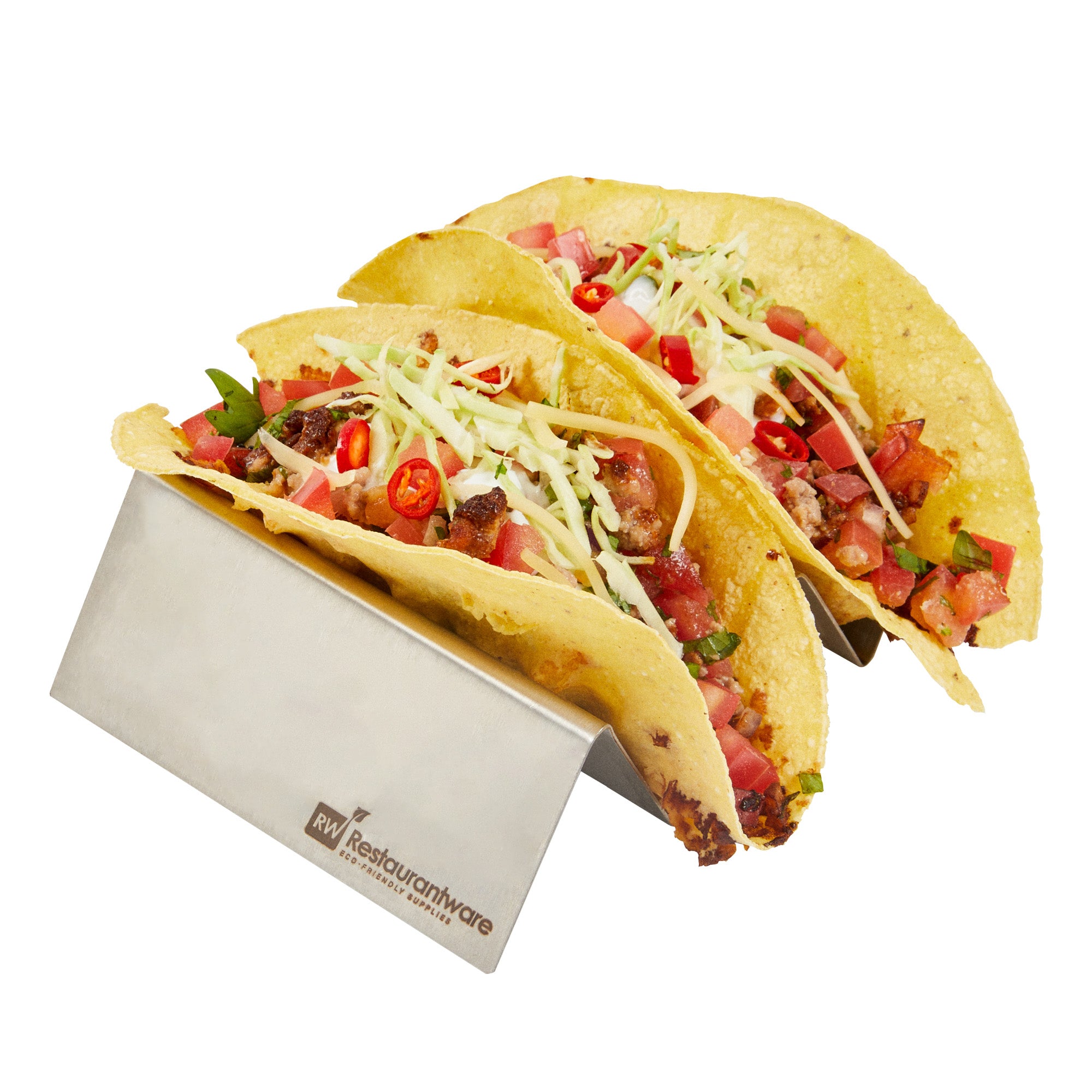 Stainless Steel Double Taco Holder - 6 1/2" x 4" x 1 1/2" - 1 count box