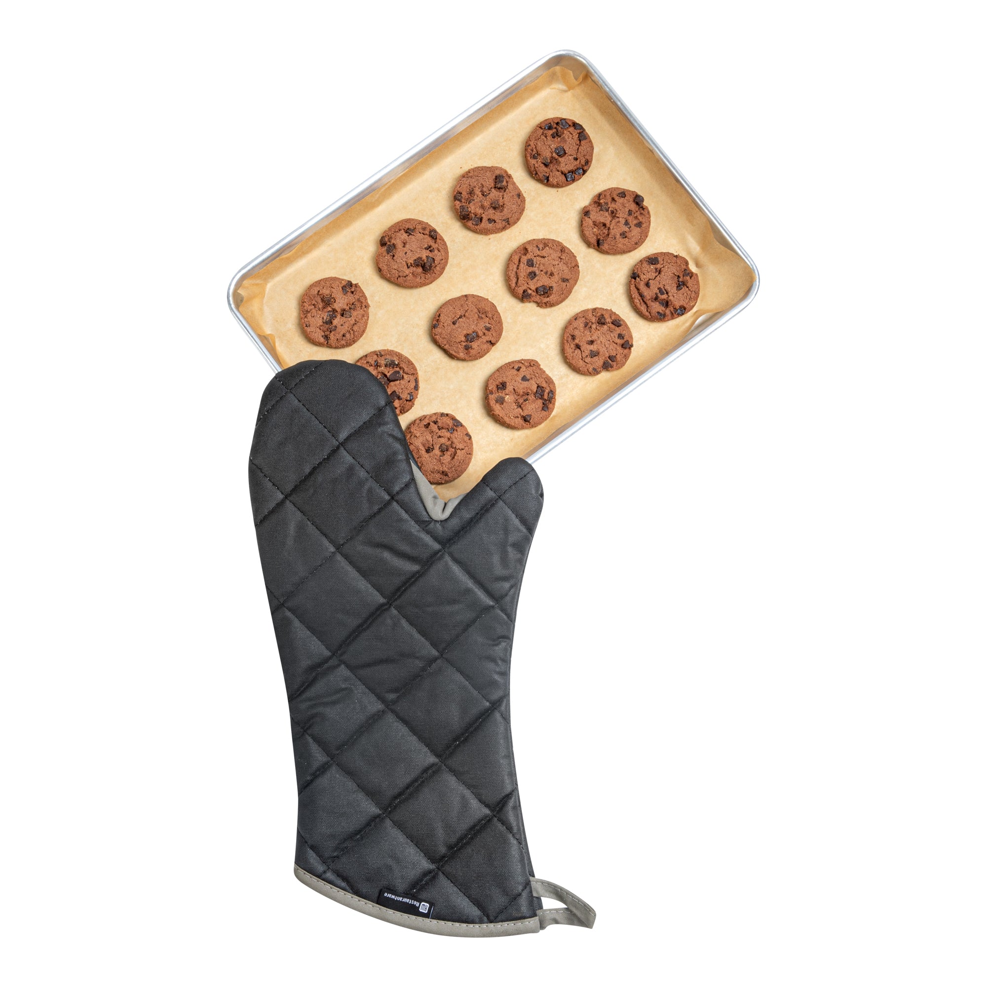 Black Cotton Oven Mitt - Flame Retardant, with Thumb Guard - 17" x 8" x 1/2" - 1 count box