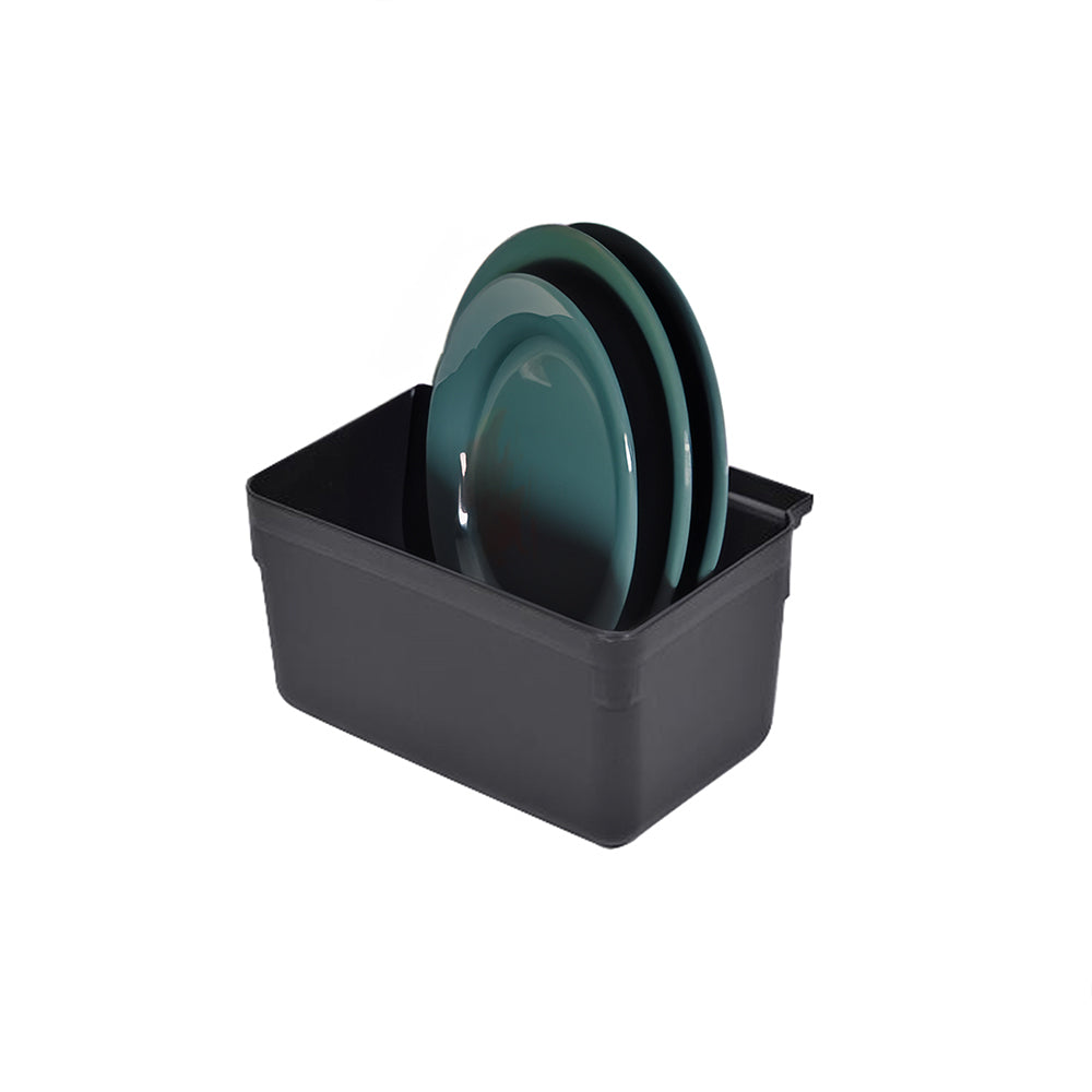 RW Clean Black Plastic Attachable Small Bus Tub - Fits Heavy-Duty Rolling Utility Cart - 13" x 9 1/4" x 7" - 1 count box