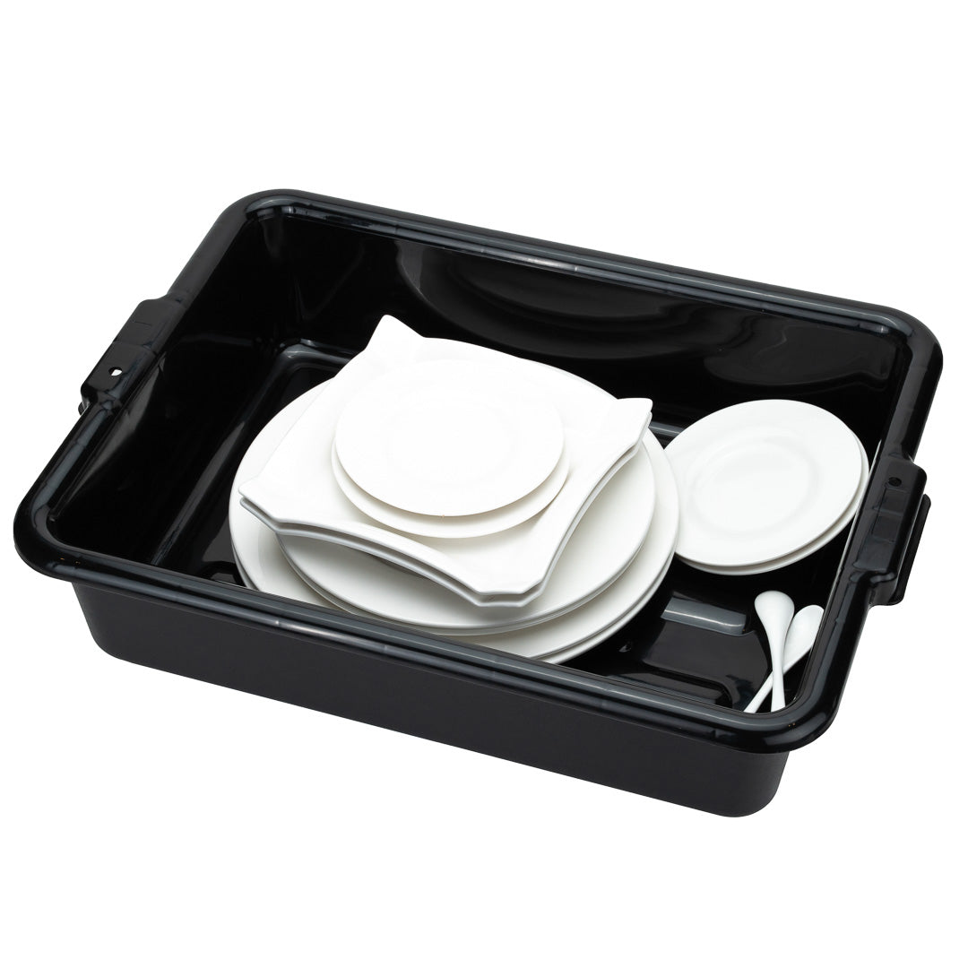 RW Clean Black Plastic Bus Tub - Easy Grip - 21 1/4" x 15 3/4" x 4 3/4" - 12 count box