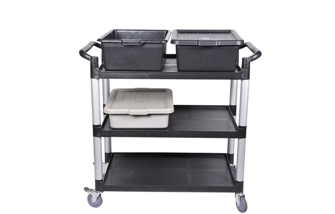 RW Clean Black Plastic Small Heavy-Duty Rolling Utility Cart - 3 Shelves - 32" x 17" x 35 3/4" - 1 count box