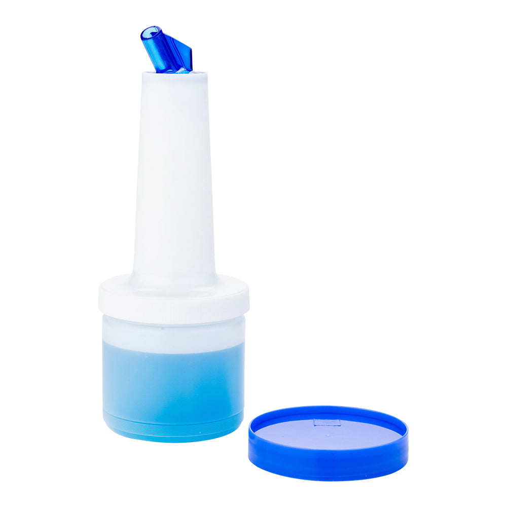 Bar Lux 0.5 qt Plastic Quick Pour Storage Container Bottle - with Blue Spout and Lid - 3 1/2" x 3 1/2" x 10 1/4" - 1 count box