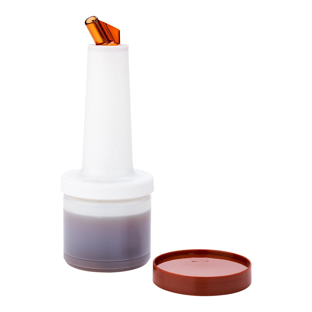 Bar Lux 0.5 qt Plastic Quick Pour Storage Container Bottle - with Brown Spout and Lid - 3 1/2" x 3 1/2" x 10 1/4" - 1 count box