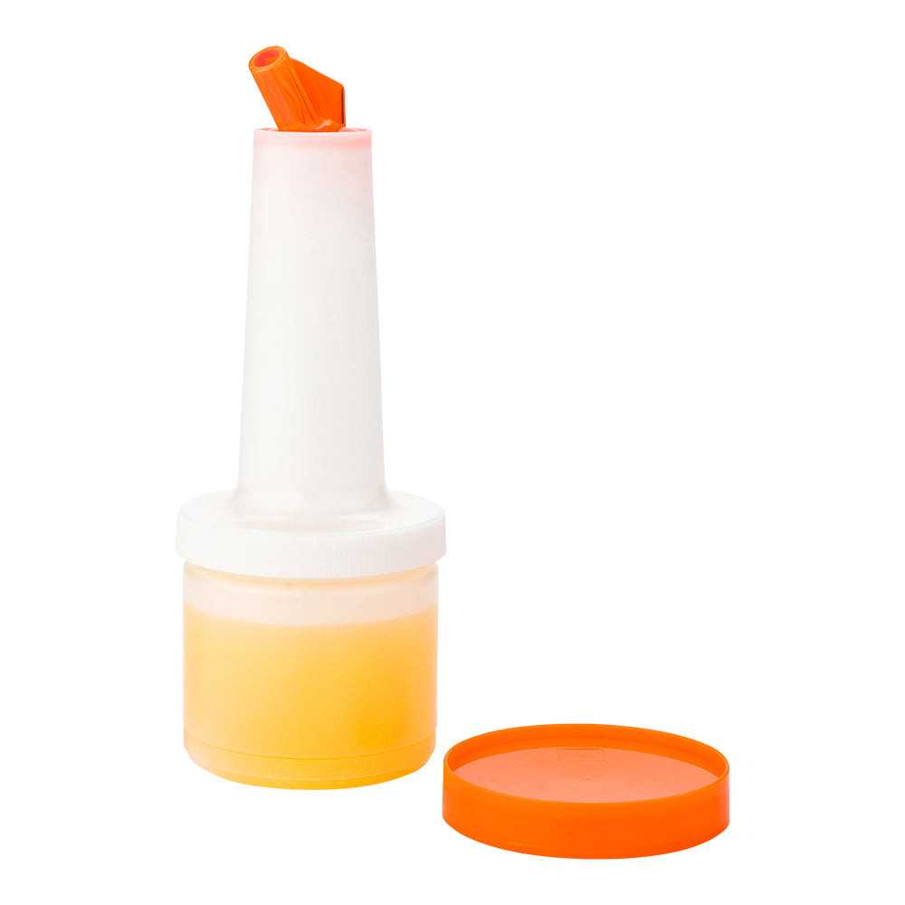 Bar Lux 0.5 qt Plastic Quick Pour Storage Container Bottle - with Orange Spout and Lid - 3 1/2" x 3 1/2" x 10 1/4" - 1 count box