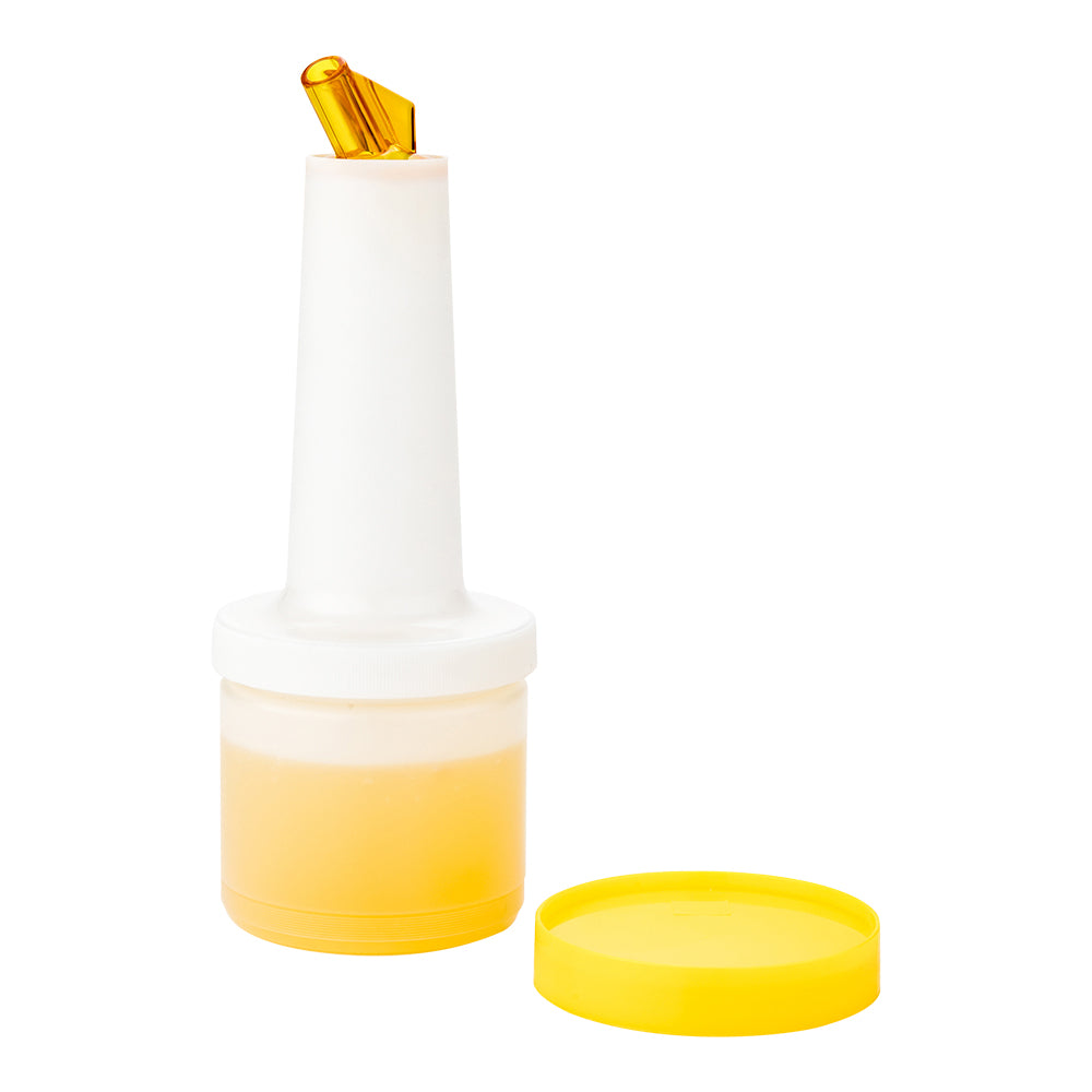 Bar Lux 0.5 qt Plastic Quick Pour Storage Container Bottle - with Yellow Spout and Lid - 3 1/2" x 3 1/2" x 10 1/4" - 1 count box